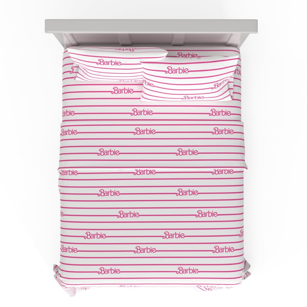 Collectibles Barbie Logos Bedding Super Soft Cozy Microfiber 4 Piece Queen Sheet Set, (Officially Licensed Product) by Franco Image