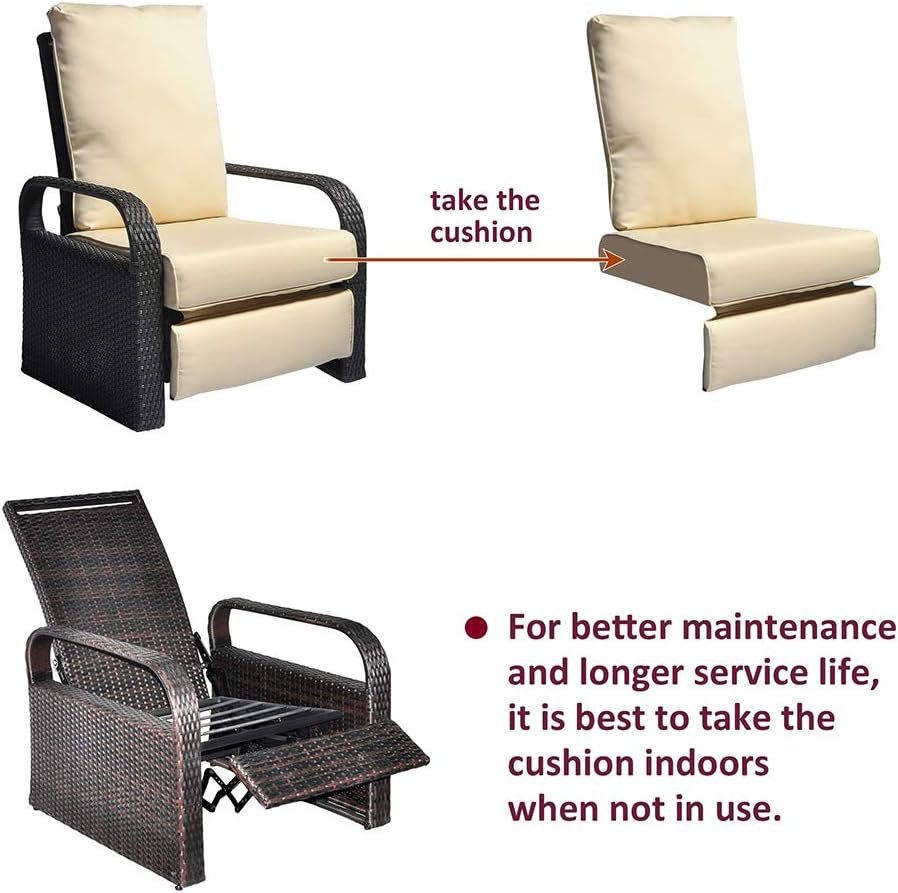 Outdoor Recliner Outdoor Wicker Recliner Chair with 5.12'' Thickness Cushions, Automatic Adjustable Rattan Patio Chaise Lounge Chairs, Aluminum Frame, UV Resistant and Rustless (Brown + Navy Blue) : Garden & Outdoor