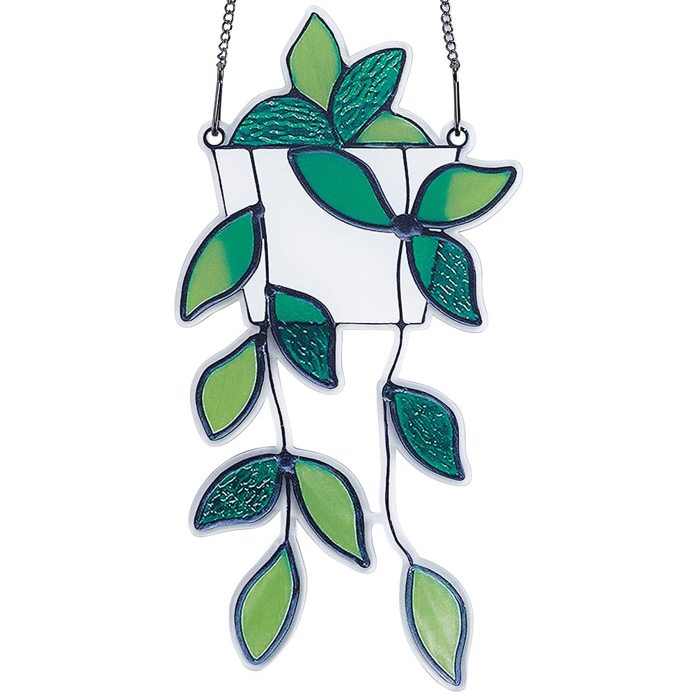 Photo 1 of GORGECRAFT Green Suncatchers Acrylic Window Hanging Ornament with Iron Chain and Hook Stained Handcrafted Artificial Plant Leaf Wall Hangings Decorations for Windows Walls Home Garden Hanging Decor