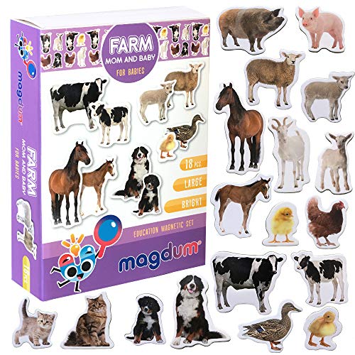 Magdum 18 BABY UND MUTTI BAUERNHOFTIERE Magnete Kinder für magnettafel - Magnet spielzeug kinder -Kühlschrankmagnete Kinder -Kühlschrank Magnete set Kinder -Spielzeug ab 3 jahre -Lernspiele ab 3 jahre