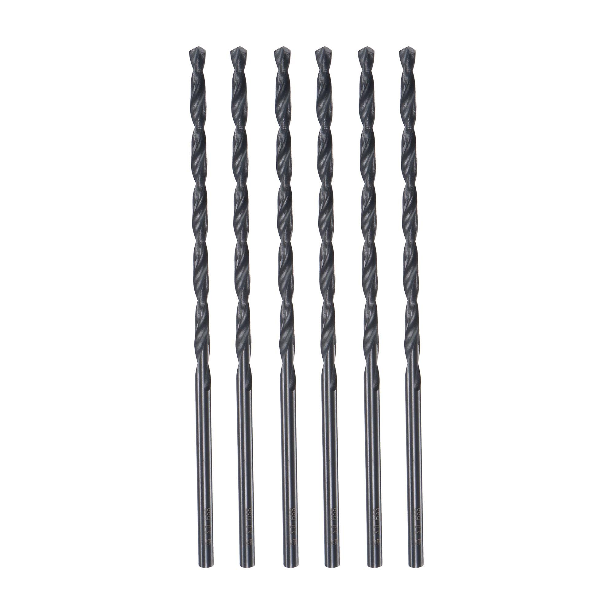 sourcing map High Speed Steel Lengthen Straight Shank Twist Drill Bit Fully Ground Black Oxide 3mm Drill Diameter 100mm Total Length 55mm Drill Bit Length 6 Pcs
