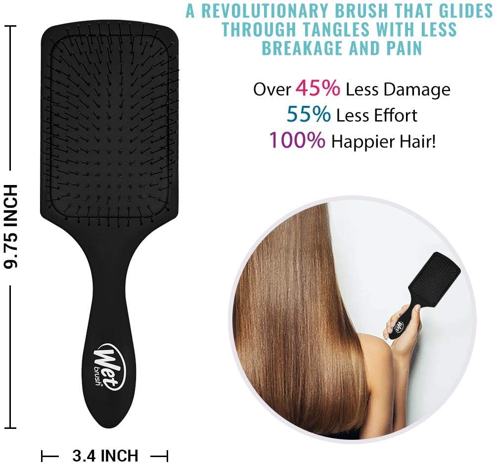 Wet Brush Paddle Detangler Hair Brush Black with Soft Bristles, Perfect Hair Brush for Men Women and Kids - Image 5