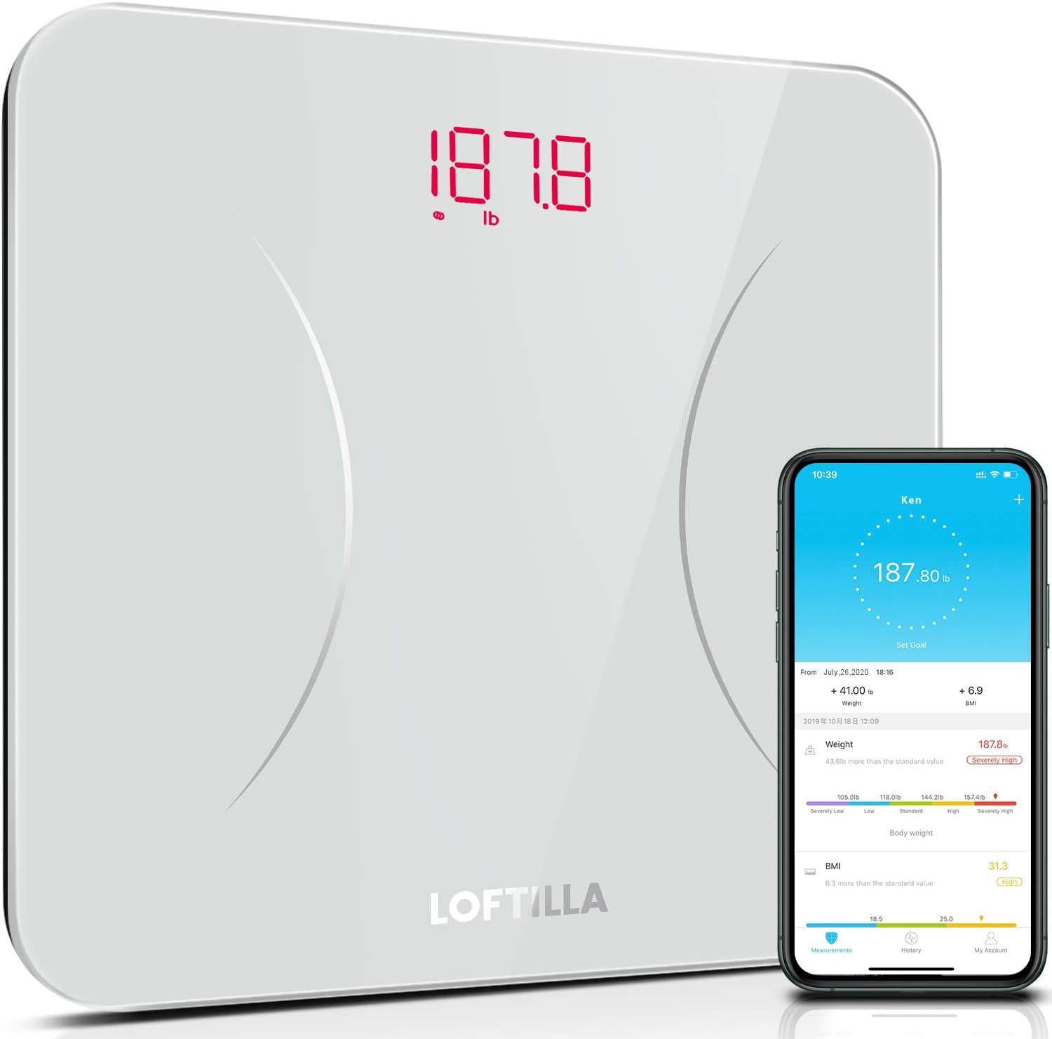 LOFTILLA Weight Scale, Digital Bathroom Scales for Body Weight, Bluetooth Smart BMI Scale with App, 400 lbs Max, High Precision Measurements, White: Health & Personal Care