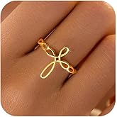 LOVECOM 14K Gold Plated Cross Infinity Rings for Women Mother Daughter 925 Sterling Silver Witches Knot Friendship Ring Dainty Purity Christian Baptism Religious Ring Jewelry Christmas Gifts