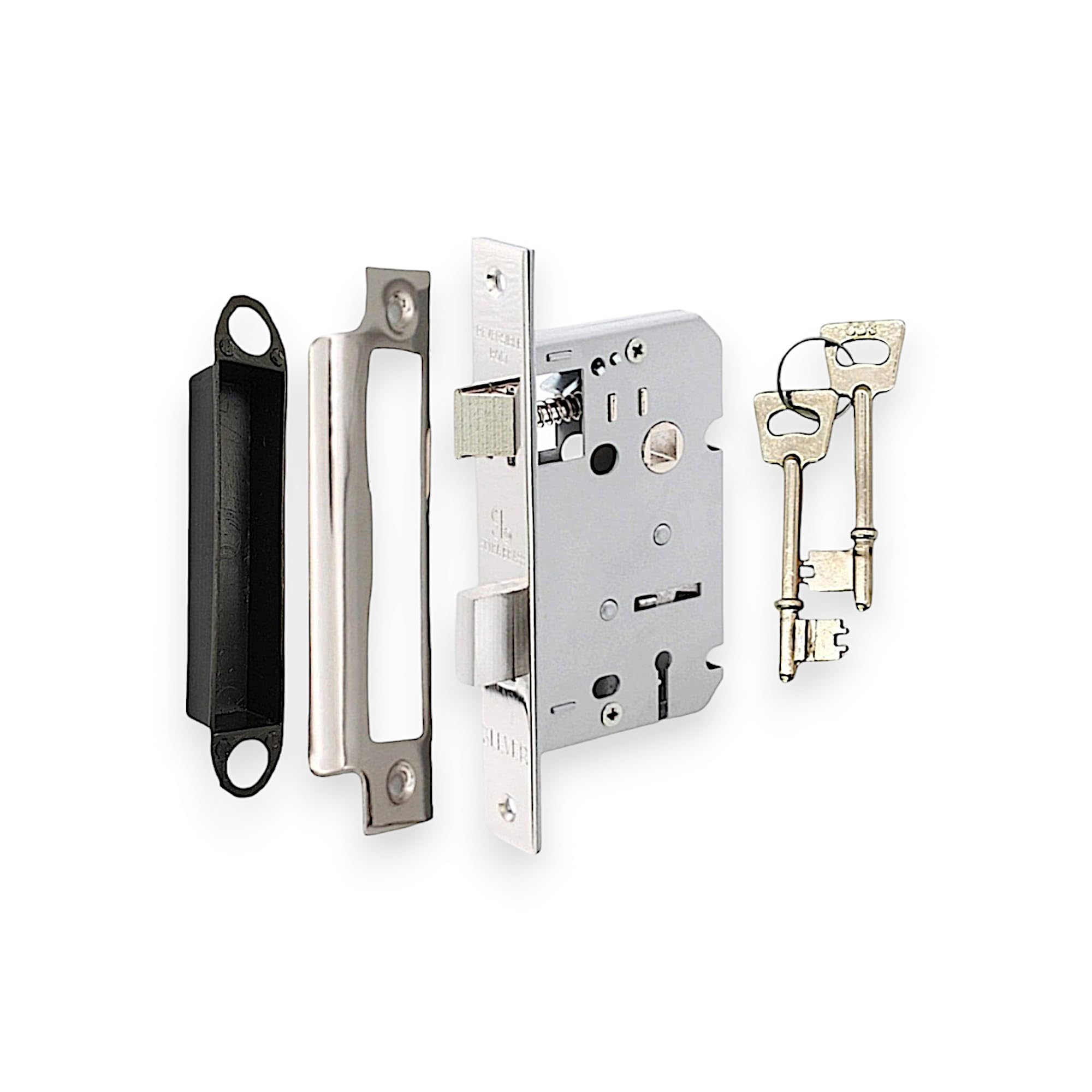 Infinity Decor Heavy Duty Polished Chrome 3 Lever Mortice Iron Sash Lock Privacy Latch with Pair of Keys Set for Internal or External Wooden Door Gate