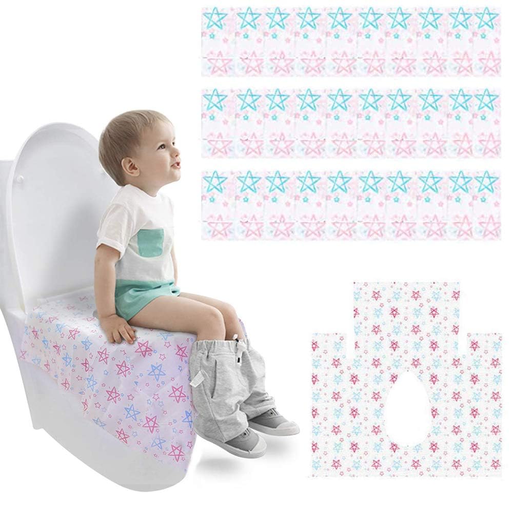 KMAKII Disposable Toilet Seat Cover,Toilet Seat Paper Pads Potty Toilet Seat Cover Non-Slip for Baby Potty Seat Cover for Travel 30 Pack