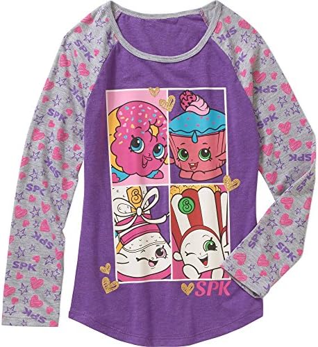 Shopkins Long Sleeve Shirt for Girls (Medium 7/8, Purple Raglan-SPK)