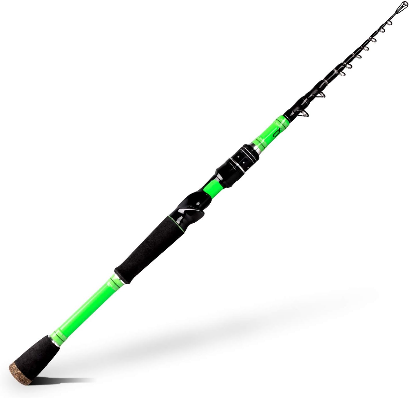 Akataka Retractable Baitcasting Rod with 24Ton Carbon Fiber,Durable Reel Seat, Efficient Heat Dissipation Guide for Inshore Offshore Bass Fishing (Casting-Medium 6'8"-Green)
