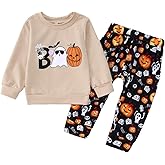 Ritatte Toddler Baby Boys Halloween Outfit Pumpkin Ghost Boo Sweatshirt Top Pant 2Pcs Kids Fall Winter Clothes Set