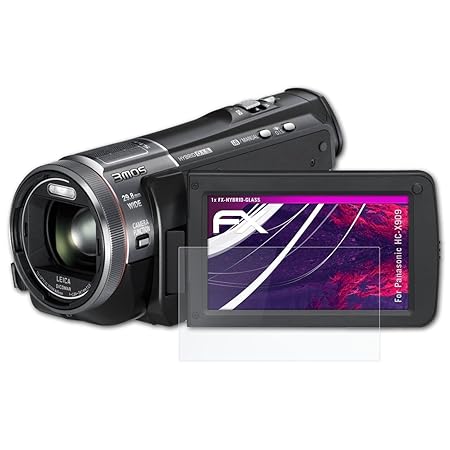 atFoliX Glasfolie kompatibel mit Panasonic HC-X909 Panzerfolie, 9H Hybrid-Glass FX Schutzpanzer Folie