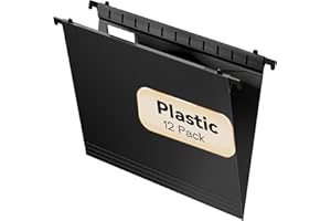 Nordun Plastic Hanging File Folder Letter Size,12 Pack Reinforced Hang Folders with 2 Inch Expansion,Sturdy File Cabinet Folders,Black Hanging File Folders,Hanging Folders for Filing Cabinet