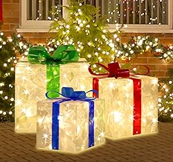 LAMPHOME 70 LED Christmas Set of 3 Lighted Gift