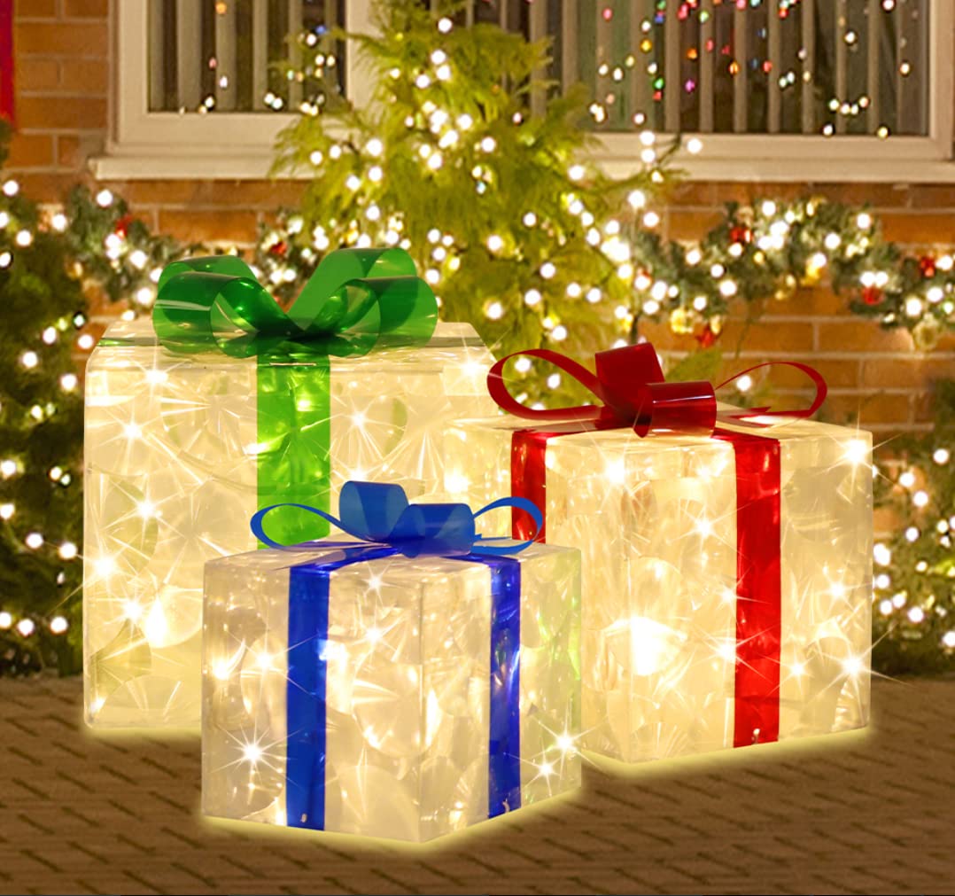 LAMPHOME 70 LED Christmas Set of 3 Lighted Gift