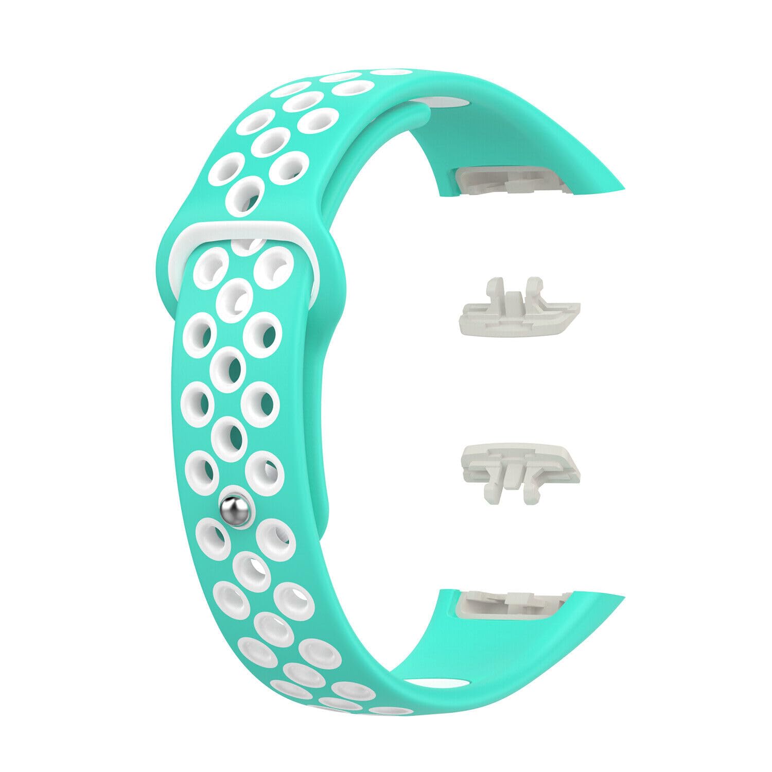 Panda Bobo Silicon Strap Compatible with Huawei Band 6/6 pro, Honor Band 6/7, Replacement Silicone Sport Watch band Mesh Strap (Teal+White)