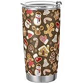 Yasala Christmas Tumbler Gingerbread Cute Insulated Coffee Cup Back to School Beverage Container Office Travel Mug with Straw and Lid 20oz Holiday New Year Gift