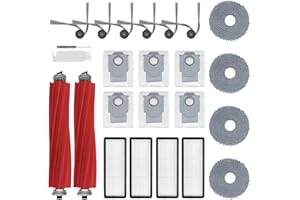 TOSOMO 24Pcs QV 35A Accessories Kit Replacement Compatible with Roborock QV 35A/QV 35S/QR 598/QR 798 Robot Vacuum, 2 Main Brush, 4 Mop Cloth Pads, 6 Side Brushes, 4 HEPA Filters,6 Dust Bag, 1 Cleaning Tool