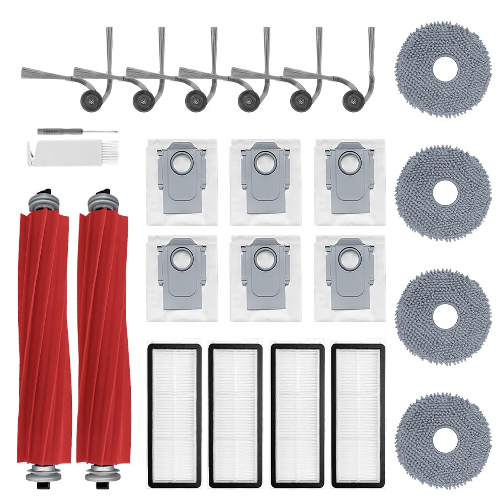 Photo 1 of 24Pcs QV 35A Accessories Kit Replacement Compatible with Roborock QV 35A/QV 35S/QR 598/QR 798 Robot Vacuum, 2 Main Brush, 4 Mop Cloth Pads, 6 Side Brushes, 4 HEPA Filters,6 Dust Bag, 1 Cleaning Tool