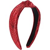 Goktvai Halloween Headband for Women, Red Spider Web Hair Band Non-Slip Knotted Headpiece for Halloween Costumes Cosplay Party Accessories