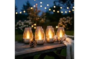 Solar Candle Lights, Solar Power Tea Lights Outdoor Flameless Flicker, Waterproof Garden Flickering Candle Lanterns, Recharge