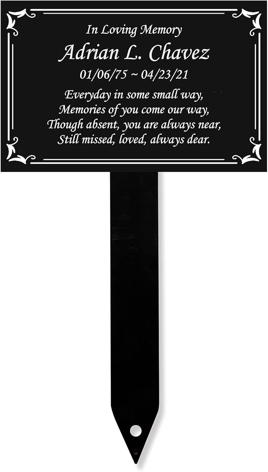 Plaques & Wall Art - Memorial Plaque Stake, Sturdy Metal Grave Marker, Remembrance Plaque in Black, Gold and Silver, Outdoor, Indoor Memorial Plate, Personalized (Black/White-Black)