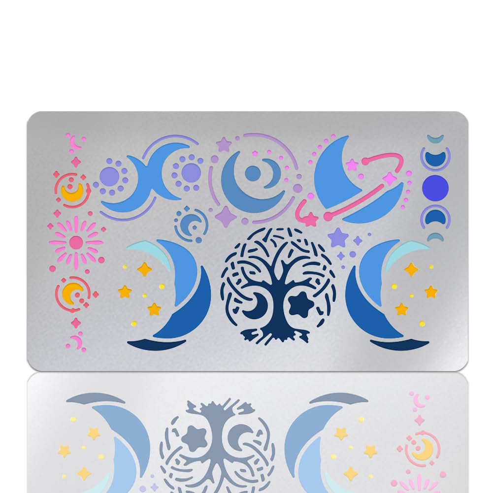 UNICRAFTALE Moon Phase Start Metal Stencil Retro Stainless Steel Lunar Metal Template Cutting Dies Star Drawing Stencils Tool Template for DIY Scrapbooking Album Decorative Embossing Paper Card