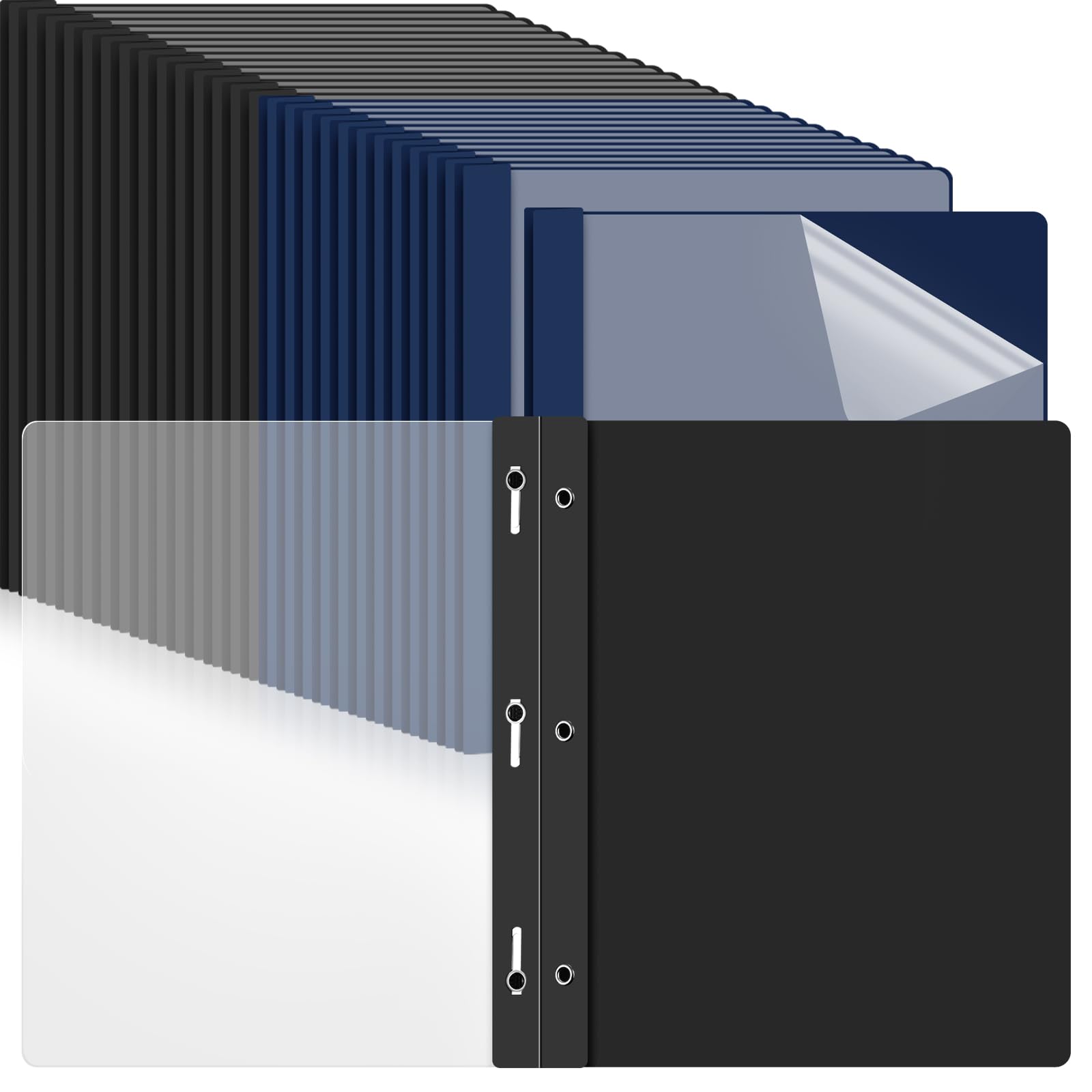 Photo 1 of Feifeiya  Pack Plastic Report Covers with 3 Prongs Presentation Folders Bulk, 100 Sheet Capacity, Clear Front Report Covers for Presentation Document Paper School Office Supplies (Blue,Black)
