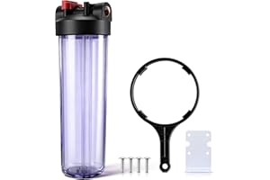 VIHOSE 20" X 4.5" Whole House Water Filter Housing Universal Sediment Water Filter System 1" Npt Brass Port, for Whole Home Pre-Filtration(Clear)