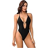 GORGLITTER Women's Cut Out One Piece Swimsuit Metal Tie Backless Sleeveless Tummy Control Slimming Swimwear