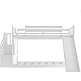 SOFTSEA Twin Over Twin Low Bunk Bed with Slide Wood Floor Bunk Beds with Stairs