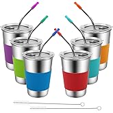 Stainless Steel Kids Cups, 6 Pack 16oz Leak Proof Kids Straw Cup Sippy Tumblers with Lid and Straw, Unbreakable Water Drinking Glasses, BPA-Free Metal Mug for Toddler Children Adult Indoor Outdoor