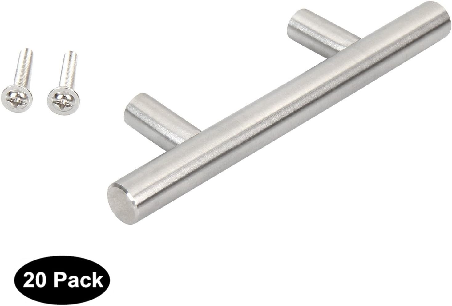 20pack Brushed Stainless Steel T Bar Kitchen Cabinet Door Handles Drawer Pull Knobs Overall Length:100mm-4in,Hole Centers:64mm-2.5in