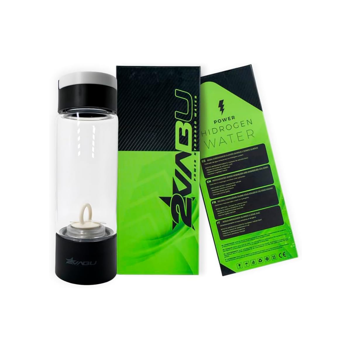 2VABU Molecular Sport – Rechargeable Hydrogen Water Bottle – 1400 PPB Molecular Hydrogen – SPE & PEM Technology – 400 ml – Includes Protective Sleeve