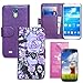 EpicGadget(TM) Luxury Handmade 3D Bling Purple Flower Fairy Tale with Make Up Set Premium PU Purple Leather Wallet Type Magnet Flip Cover Purse Case With Credit Card Holder Shell and Cash Tray For Samsung Galaxy S4 i9500 With S4 Screen Protector (US Seller!!) (Purple Fairy Tale Case)