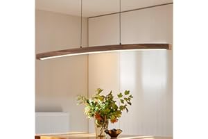 Zicbol 39.4 inch Linear Pendant Light Kitchen Island Modern Wood LED Liner Chandelier Arc-Shaped Wooden Dining Room Light Fixtures Over Table (Adjustable Height)