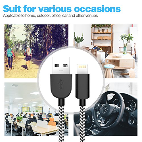 image for TNSO Phone Cable 5Pack 3FT 3FT 6FT 6FT 10FT Nylon Braided USB Charging