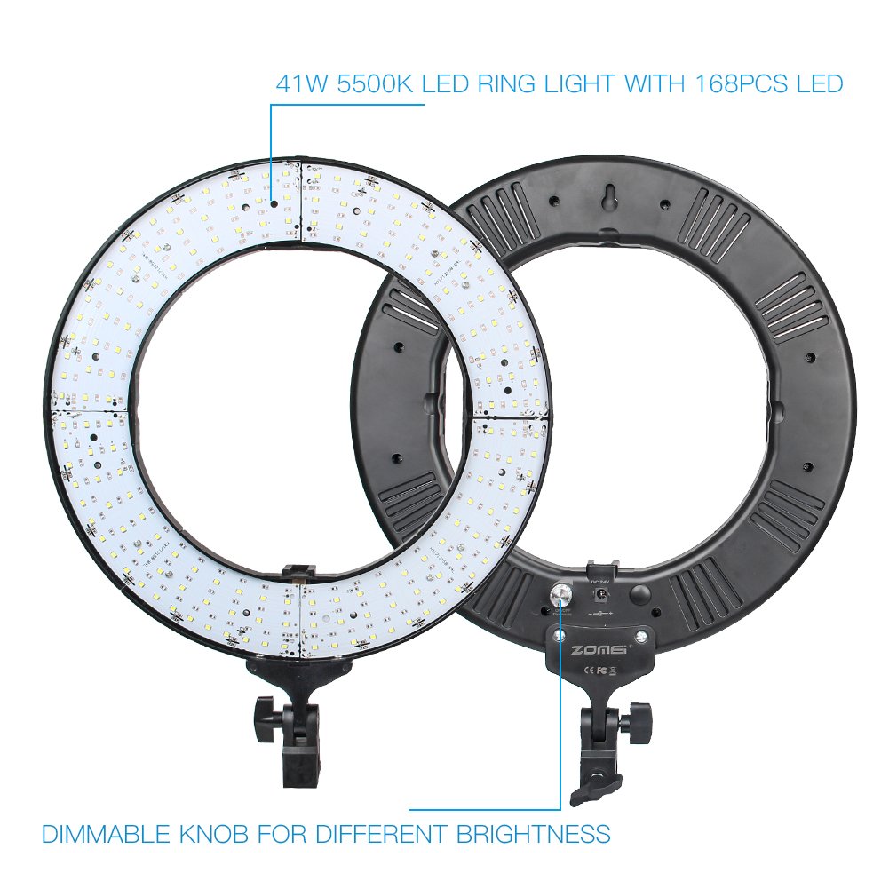 10 in 1 Zomei 14-inch Dimmable LED Light Ring Kit with 63” Stand Tripod, Boom Studio Scissor Arm Stand, White Diffuser Cloth for Makeup Photography Videography YouTube Facebook