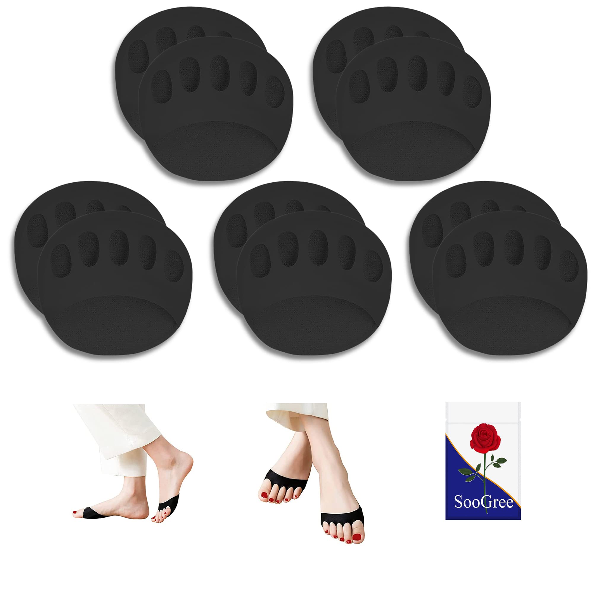 Photo 1 of SooGree Ball of Foot Cushions (5Pairs Black) - Metatarsal Pads Invisible Socks for Women and Men Breathable & Soft Foot Pads for Ball of Forefoot Pads, Great for Blisters, Forefoot Pain