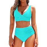 Yonique Women's Two Piece High Waisted Bikini Set Tummy Control Swimsuit Full Coverage Bathing Suit