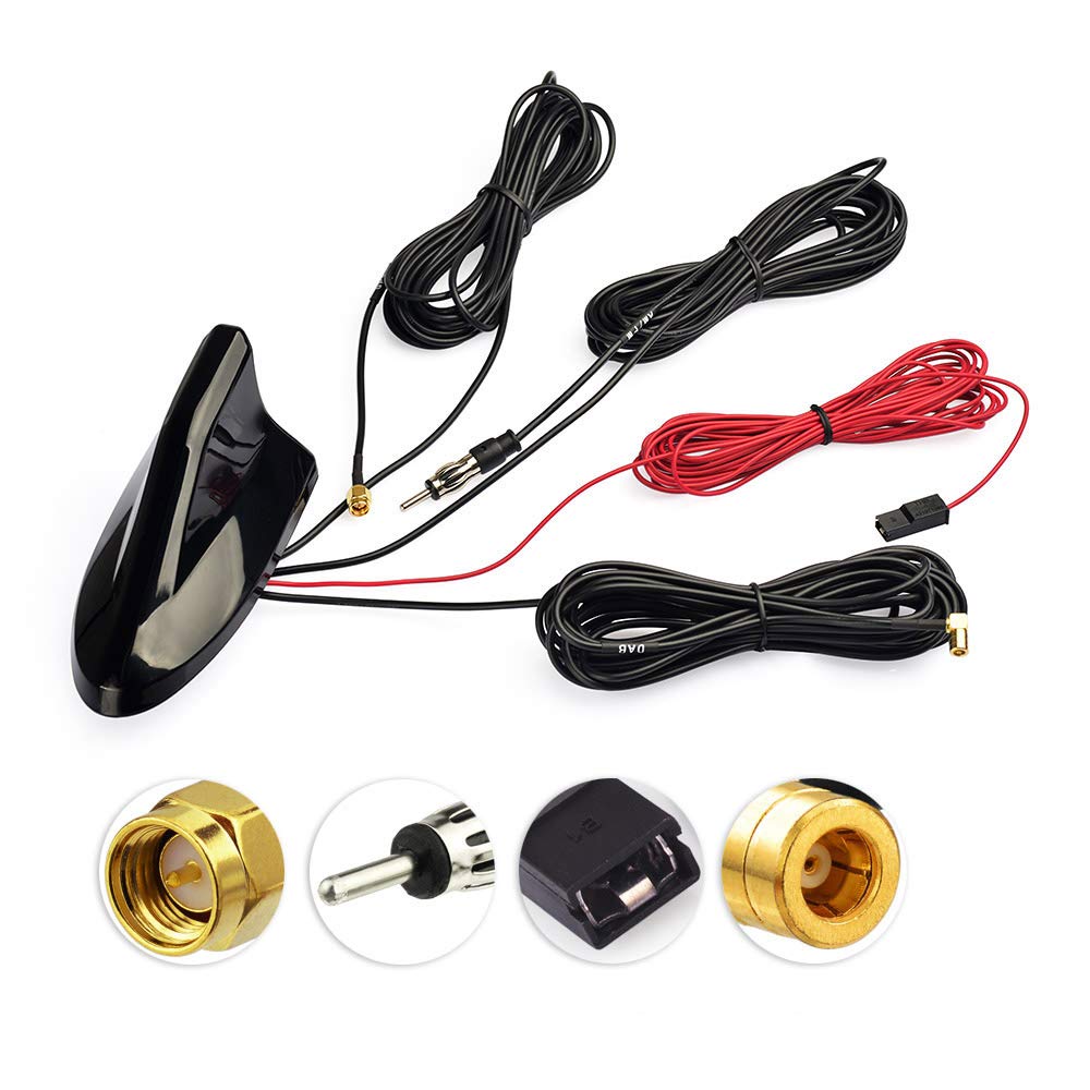 Eightwood DAB+ DAB Aerial Car Radio Aerial Splitter SMB SMA GPS Adapter AM/FM Aerial to Shark Roof Antenna Signal Amplifier Car SMB Plug with Cable RG174 500cm for GPS/FM/AM Radio