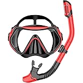 Snorkeling Gear for Adults, Snorkel Set Scuba Diving mask Dry-Top, Adult Swimming Goggles with Nose Cover, HD Tempered Glass Panoramic Anti-Leak Anti-Fog