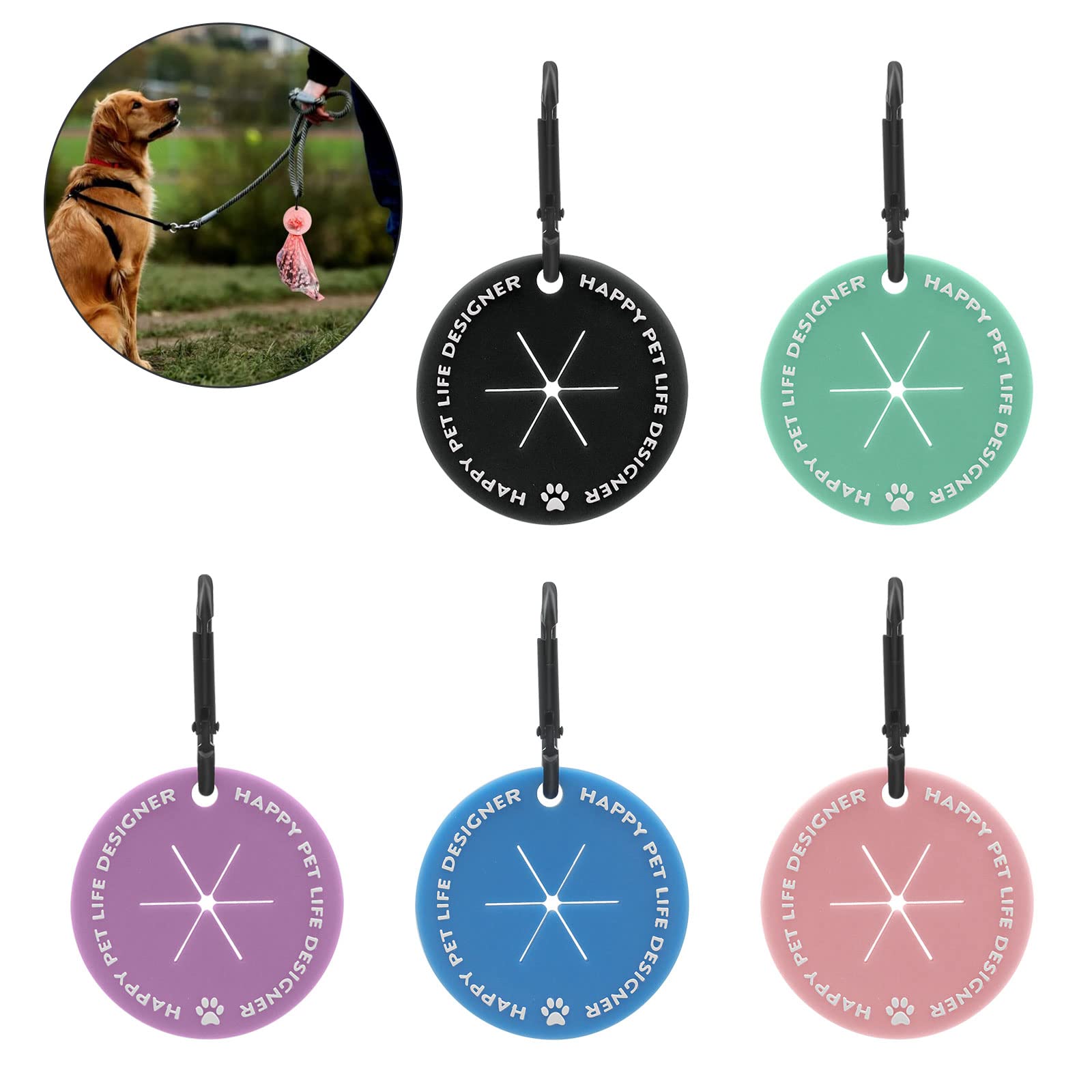 FuninCrea 5 Pcs Silicone Dog Poop Bag Holder, Waste Bag Carrier with Carabiner Clip 5 Colors Hands Free Waste Bag Holder Dog Walking Accessory Pet Poop Bag Holder for Outdoor (5 colors)
