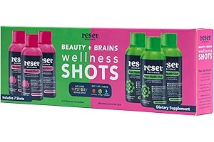 RESET Bioscience Beauty + Brain Wellness Shot Duo- Liquid Marine Collagen Peptides- Brain Support- with Bonus Mystery Shot- Sugar-free, No Artificial Ingredients, Non-GMO, GF (Assorted Flavors, 7 PK)