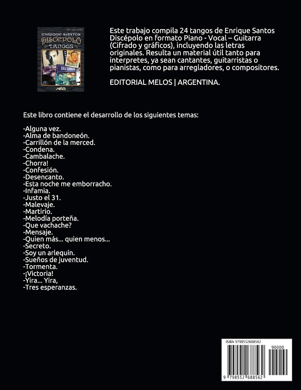 Amazon.com: Tangos: Enrique Santos Discépolo (Partituras de Tango) (Spanish  Edition): 9798552688562: Santos Discépolo, Enrique, Jiménez, Francisco  García, Amadori, Luis César: Libros
