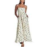 Yuemengxuan Boho Maxi Dresses for Women Spaghetti Strap Flowy Smocked Long Dress Casual Summer Vacation Beach Maxi Dress