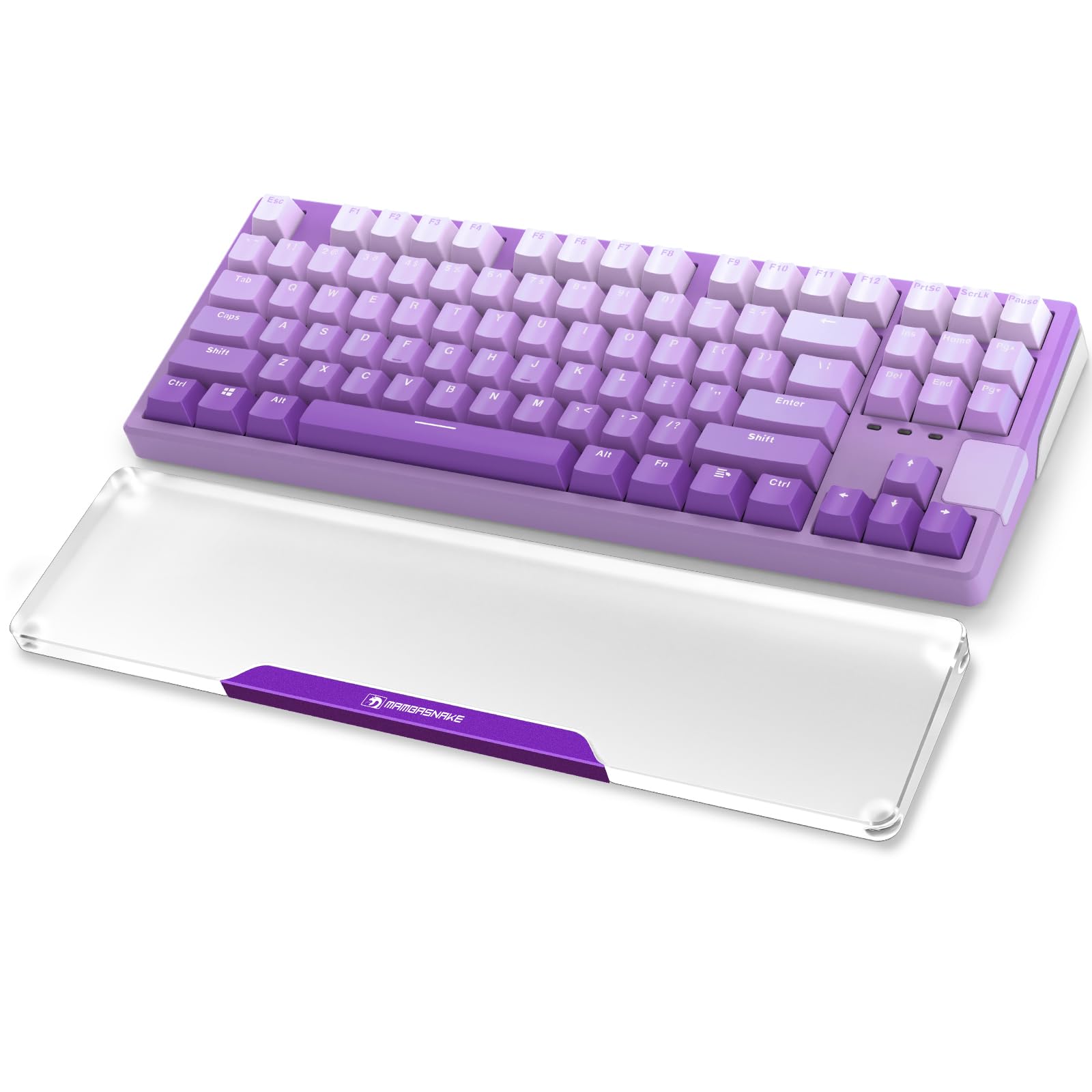 MAMBASNAKE Keyboard Wrist Rest for 87 Keys TKL 80% Keyboard - CNC Acrylic Keyboard Wrist Support with Aluminum Logo - Anti-Slip Feet - Hand Support for Office/Gaming/Typing/Laptop - Purple