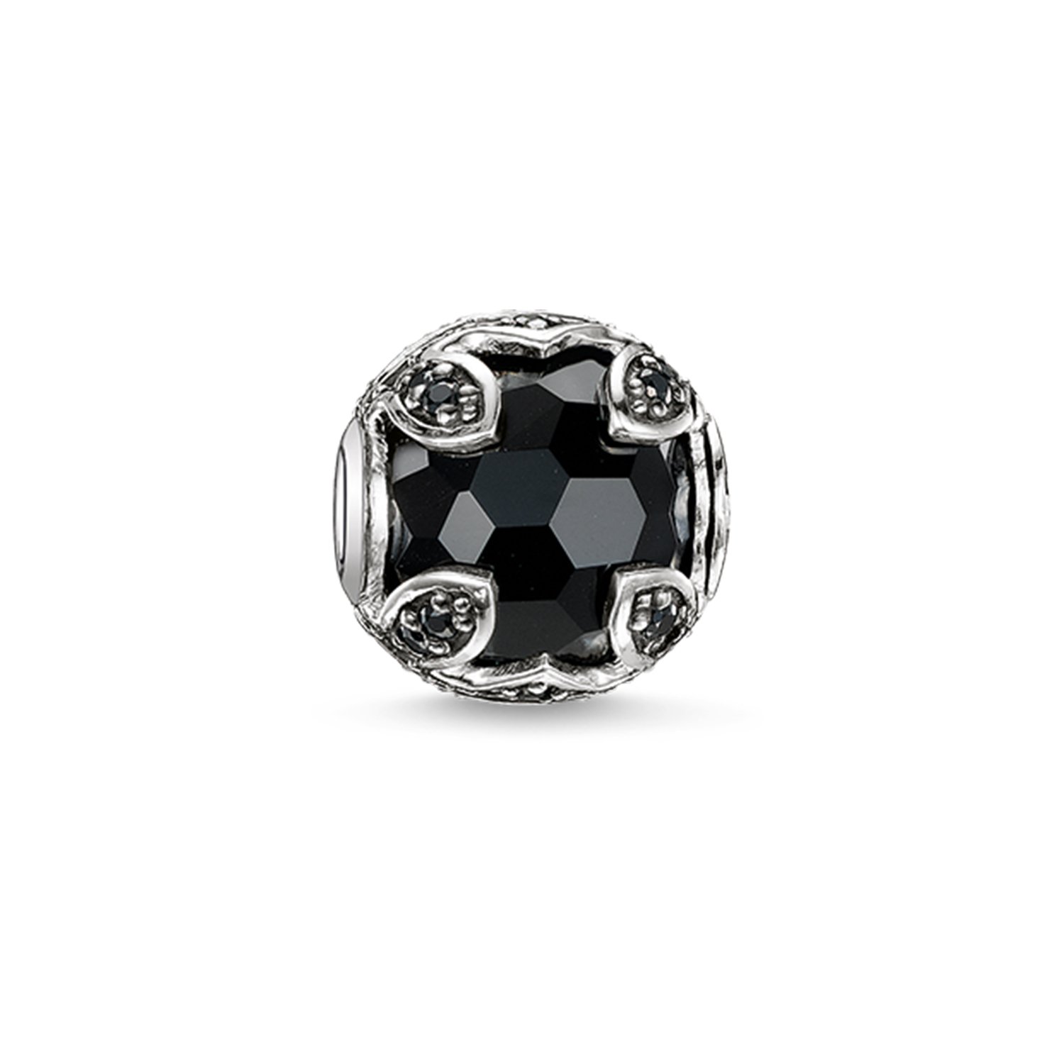 Thomas Sabo Women-Bead Lotus Black Karma Beads 925 Sterling Silver Blackened Zirconia Black Onyx K0079-641-18
