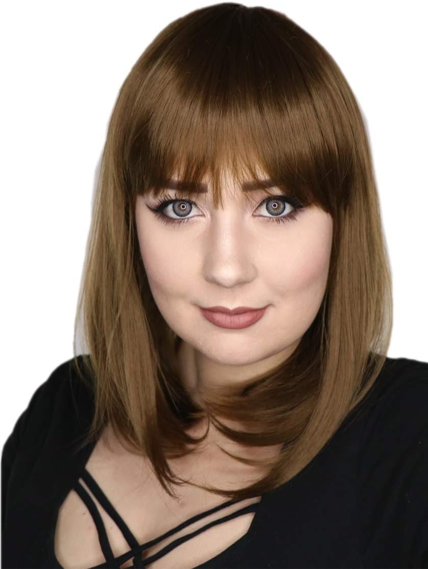 Prettyland Brown Mid-length Hair Wig with Gerade Bang Chic straight static-free matt Daily use C952, brown c952