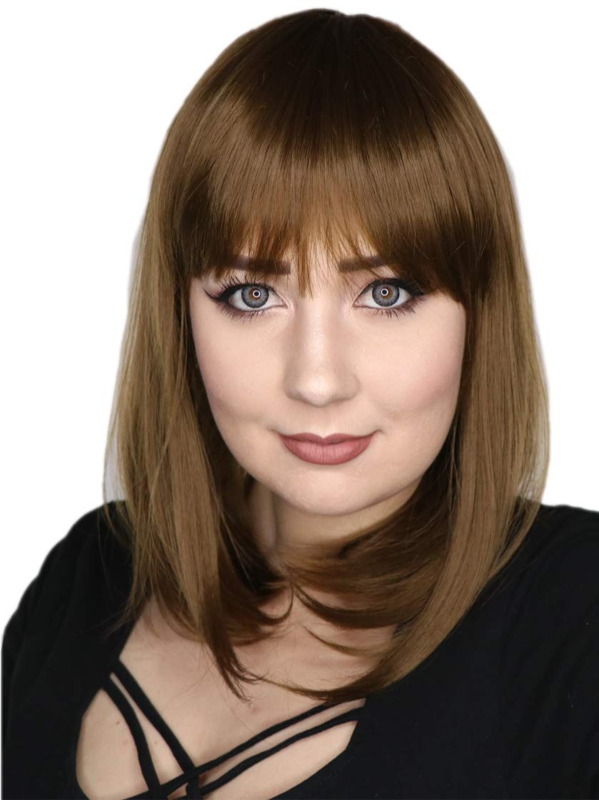 Prettyland Brown Mid-length Hair Wig with Gerade Bang Chic straight static-free matt Daily use C952