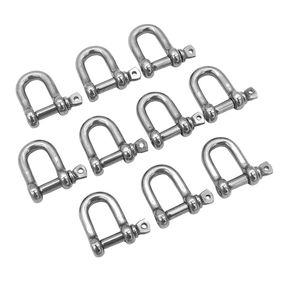POFET 10Pcs M8 316 Stainless Steel D Ring Shackle Lock,Shackle Chain