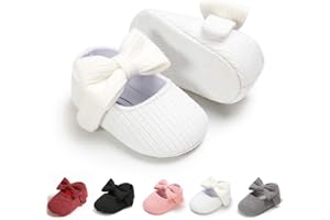 Myleleya Baby Girls Mary Jane Flats with Bowknot Flowers Princess Wedding Dress Ballet Shoes Non-Slip Toddler First Walkers Newborn Crib Shoes